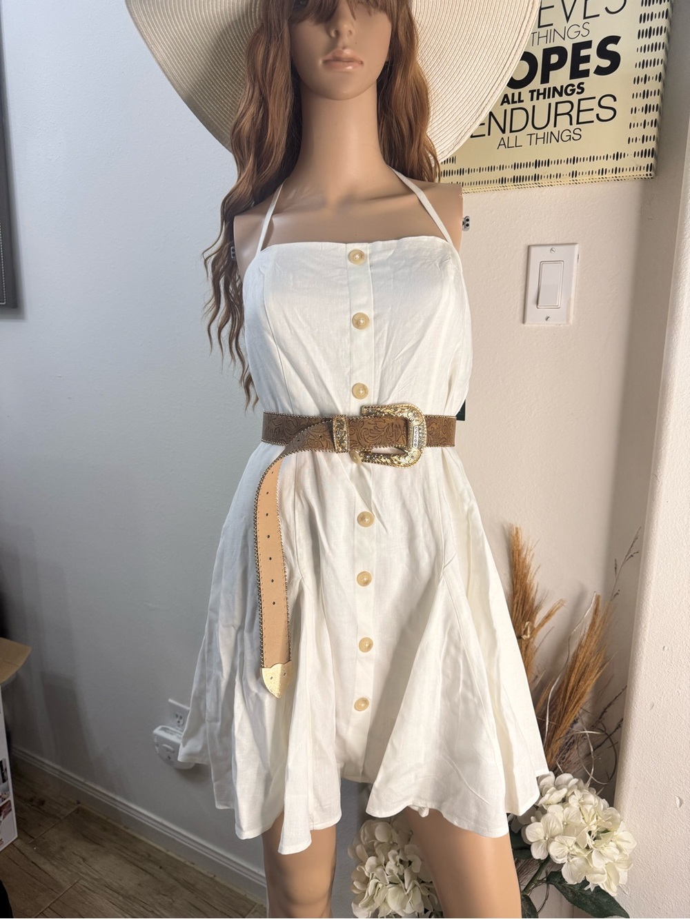 wild fable White Button-Front Halter Mini Dress